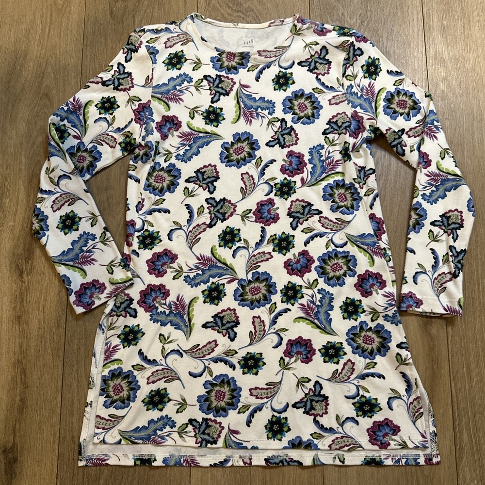 j. Jill Women's Perfect Pima Crew Neck Tunic Top Floral Long Sleeve Size Small P